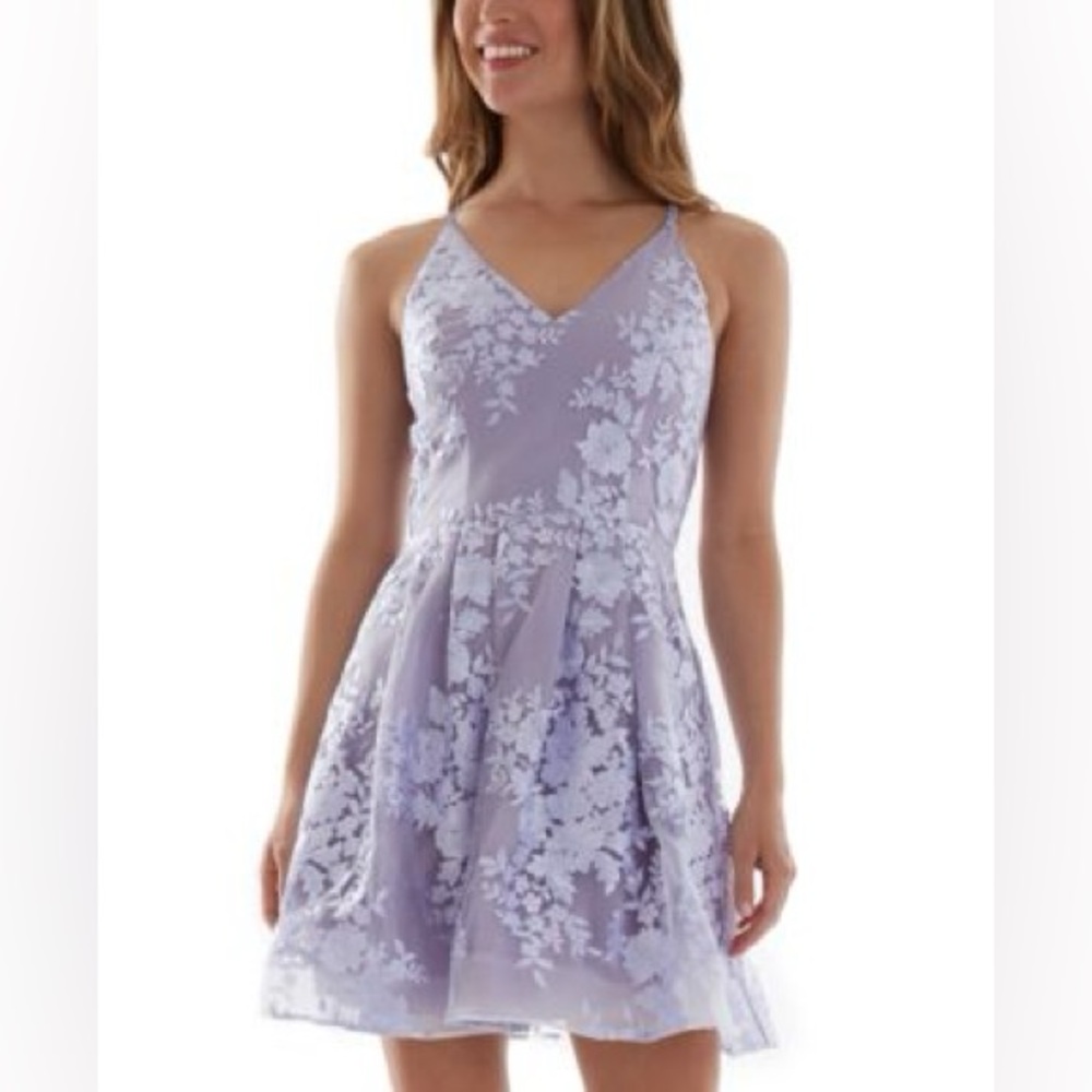 BCX Women's Juniors' Embroidered Fit & Flare Dress  Lavender Sz 1 NWT